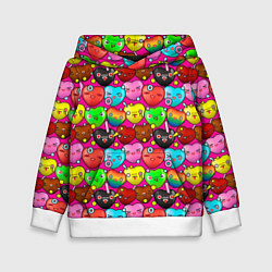 Толстовка-худи детская Цветные позитивные сердечки паттерн, цвет: 3D-белый