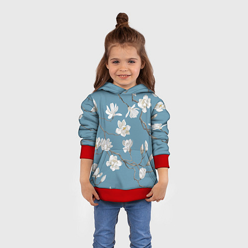 Детская толстовка Цветы акварелью ветки магнолии / 3D-Красный – фото 4
