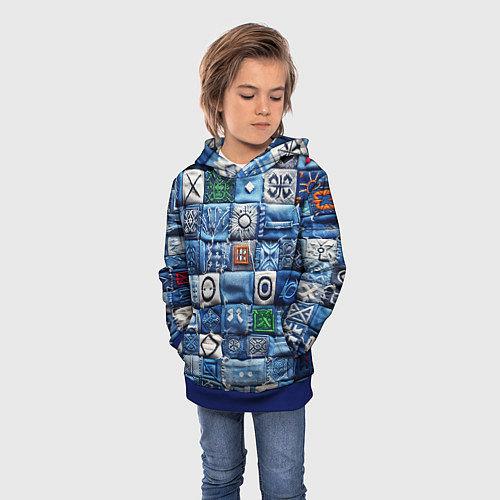Детская толстовка Геймерский пиксельный пэчворк / 3D-Синий – фото 3