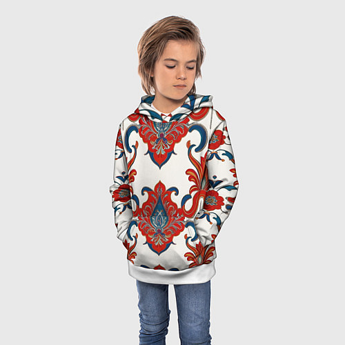 Детская толстовка Узор красно-синий на белом фоне / 3D-Белый – фото 3