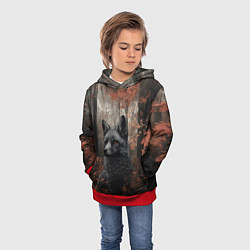 Толстовка-худи детская Черный лис в пасмурном лесу, цвет: 3D-красный — фото 2