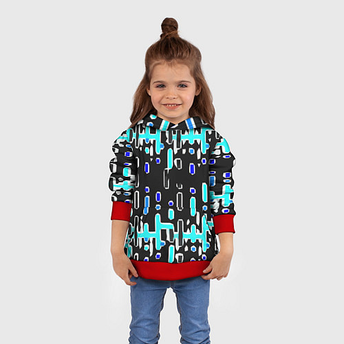 Детская толстовка Синие линии и точки на чёрном фоне / 3D-Красный – фото 4