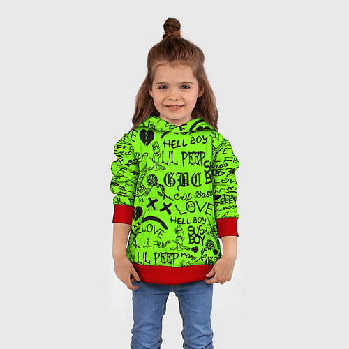 Детская толстовка Lil Peep кислотный паттерн / 3D-Красный – фото 4