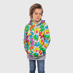 Толстовка-худи детская Нашивки слоники паттерн, цвет: 3D-меланж — фото 2