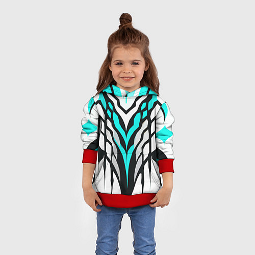 Детская толстовка Агрессивные чёрно-голубые полосы на белом фоне / 3D-Красный – фото 4