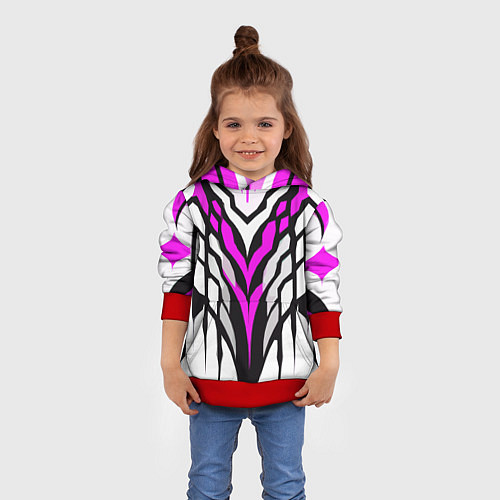 Детская толстовка Агрессивные чёрно-розовые полосы на белом фоне / 3D-Красный – фото 4