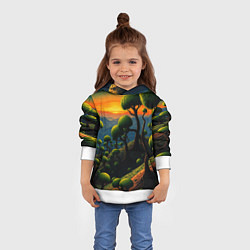 Толстовка-худи детская Лес из зеленых инопланетных деревьев в стиле Сальв, цвет: 3D-белый — фото 2