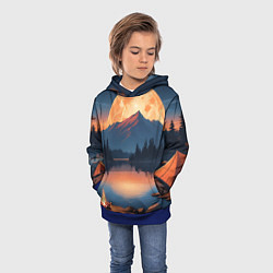 Толстовка-худи детская Костер на берегу озера, цвет: 3D-синий — фото 2