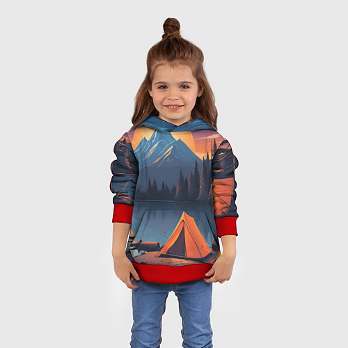 Детская толстовка Палатка на берегу озера / 3D-Красный – фото 4