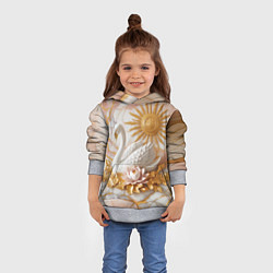 Толстовка-худи детская Фарфоровый лебедь и солнце на розовом мраморе, цвет: 3D-меланж — фото 2