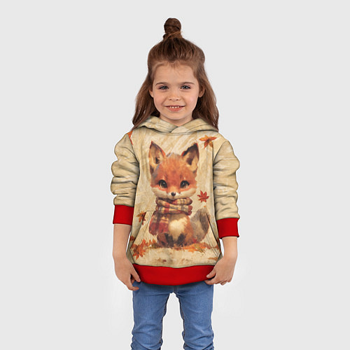 Детская толстовка Осенний лисёнок в шарфе / 3D-Красный – фото 4