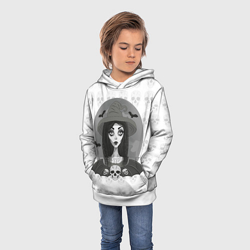 Детская толстовка Ведьма, череп, Хэллоуин / 3D-Белый – фото 3