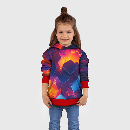 Детская толстовка Неоновая геометрическая текстура / 3D-Красный – фото 4