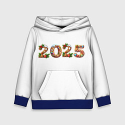 Толстовка-худи детская Надпись новогодняя 2025 из пряников, цвет: 3D-синий