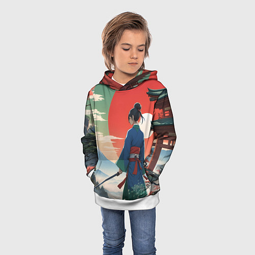 Детская толстовка Самурай на ярком красивом фоне / 3D-Белый – фото 3