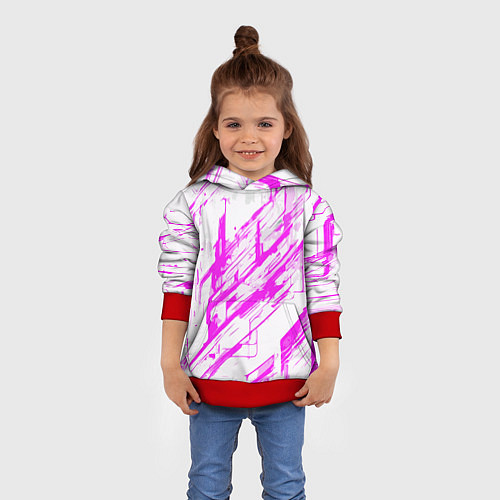 Детская толстовка Розовые полосы на белом фоне / 3D-Красный – фото 4