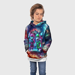 Толстовка-худи детская Марио и Луиджи в открытом космосе - неоновое свече, цвет: 3D-белый — фото 2