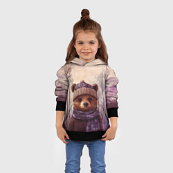 Толстовка-худи детская Мишка в пасмурном лесу, цвет: 3D-черный — фото 2