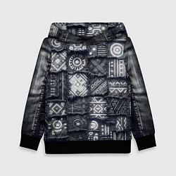 Детская толстовка Африканские узоры на пэчворк дениме