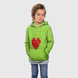 Толстовка-худи детская Мелкая салатовая плитка сердце, цвет: 3D-меланж — фото 2