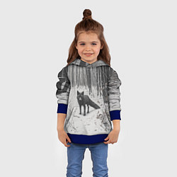 Толстовка-худи детская Черная лиса в заснеженном лесу, цвет: 3D-синий — фото 2