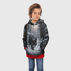 Толстовка-худи детская Настороженный черный лис, цвет: 3D-красный — фото 2