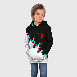 Толстовка-худи детская Нирвана глитч огонь, цвет: 3D-белый — фото 2