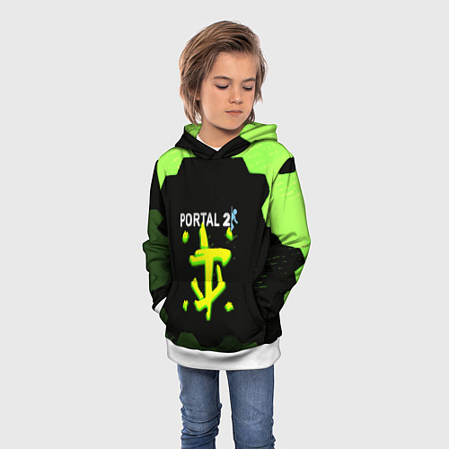 Детская толстовка Doom x portal 2 зелёные соты / 3D-Белый – фото 3