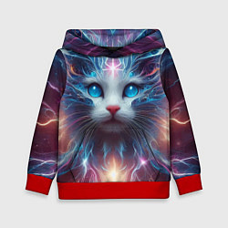 Толстовка-худи детская Fantastic blue-eyed neon kitten, цвет: 3D-красный