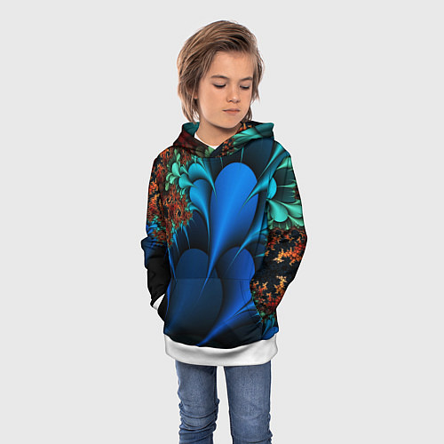 Детская толстовка Фрактальный узор голубой / 3D-Белый – фото 3