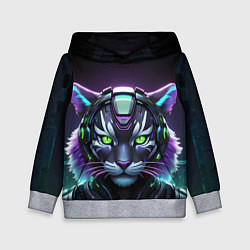 Толстовка-худи детская Неоновый кибертигр, цвет: 3D-меланж