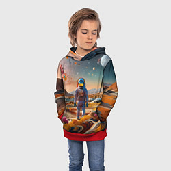 Толстовка-худи детская Космонавт на красочной планете, цвет: 3D-красный — фото 2