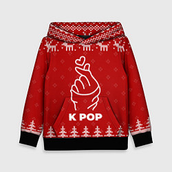 Толстовка-худи детская Новогодний K Pop с оленями, цвет: 3D-черный