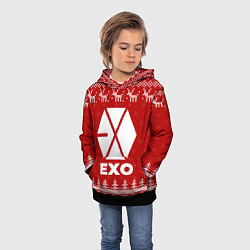 Толстовка-худи детская Новогодний Exo с оленями, цвет: 3D-черный — фото 2