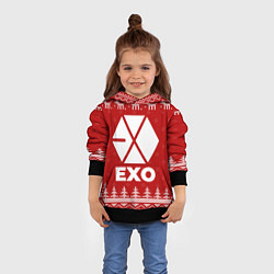 Толстовка-худи детская Новогодний Exo с оленями, цвет: 3D-черный — фото 2