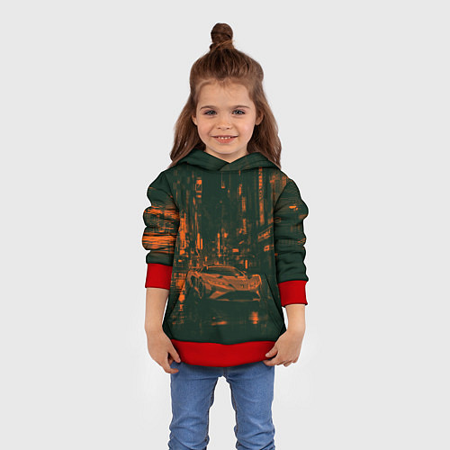 Детская толстовка Спорткар в оранжево-зелёных тенях / 3D-Красный – фото 4