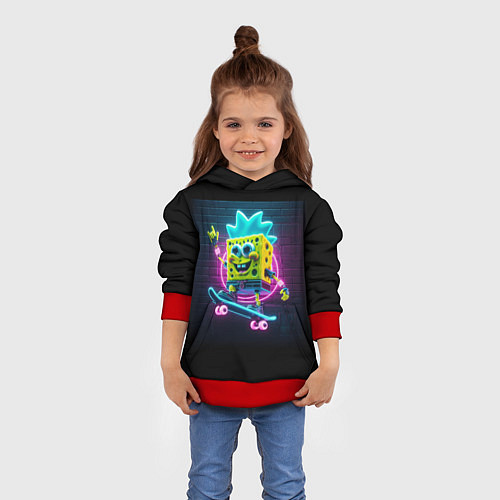 Детская толстовка Sponge Bob on a skateboard - ai art fantasy / 3D-Красный – фото 4