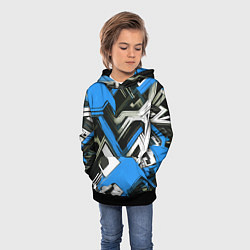 Толстовка-худи детская Сине-белый техно паттерн на чёрном фоне, цвет: 3D-черный — фото 2