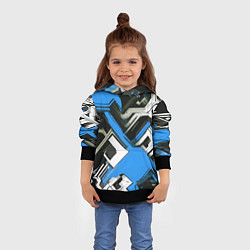 Толстовка-худи детская Сине-белый техно паттерн на чёрном фоне, цвет: 3D-черный — фото 2