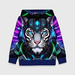 Толстовка-худи детская Крутой неоновый тигр, цвет: 3D-синий