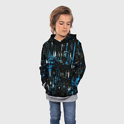 Толстовка-худи детская Бело-синяя тревожная абстракция на чёрном фоне, цвет: 3D-меланж — фото 2