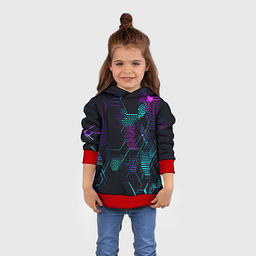Детская толстовка Розово-голубые точки и линии на чёрном фоне / 3D-Красный – фото 4