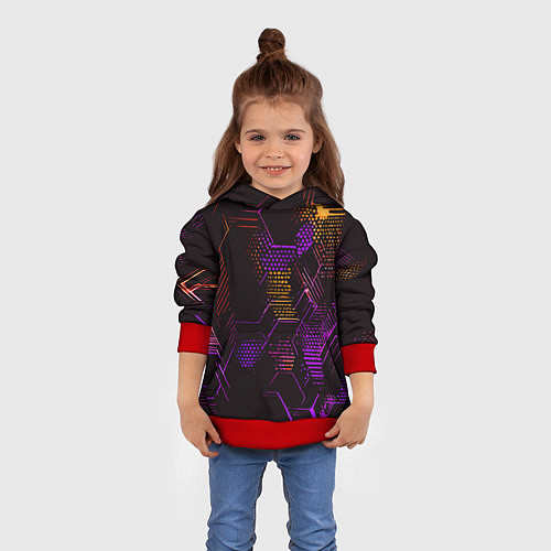 Детская толстовка Жёлто-фиолетовые точки и линии на чёрном фоне / 3D-Красный – фото 4