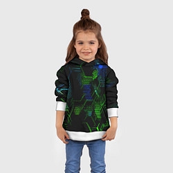 Толстовка-худи детская Сине-зелёные точки и линии на чёрном фоне, цвет: 3D-белый — фото 2