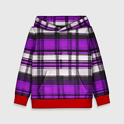 Толстовка-худи детская Фиолетово-белая ткань в клетку, цвет: 3D-красный