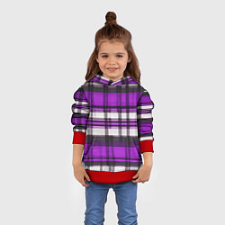 Толстовка-худи детская Фиолетово-белая ткань в клетку, цвет: 3D-красный — фото 2
