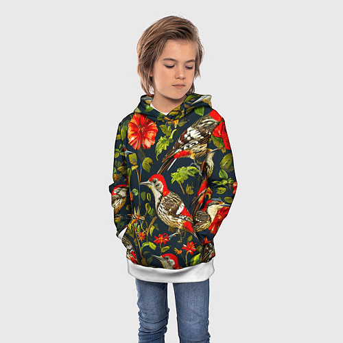 Детская толстовка Дятлы и цветочки / 3D-Белый – фото 3