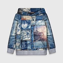 Толстовка-худи детская Пэчворк с мотивами аниме, цвет: 3D-меланж