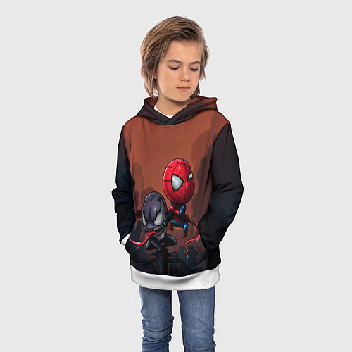 Детская толстовка Мини Человек паук и Веном / 3D-Белый – фото 3