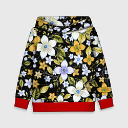 Детская толстовка Жёлто-белые цветы на чёрном фоне